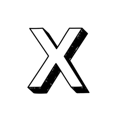 X letter hand-drawn symbol. Vector illustration of a big English letter X. Hand-drawn black and white Roman alphabet letter X typographic symbol. Can be used as a logo, iconのイラスト素材