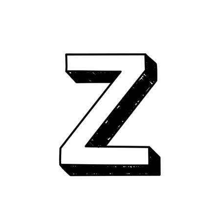 Z letter hand-drawn symbol. Vector illustration of a big English letter Z. Hand-drawn black and white Roman alphabet letter Z typographic symbol. Can be used as a logo, iconのイラスト素材