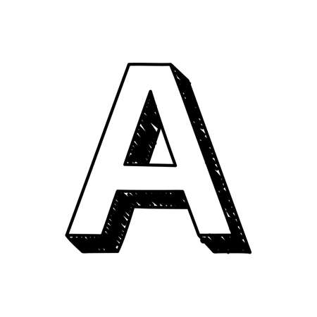 A letter hand-drawn symbol. Vector illustration of a big English letter A. Hand-drawn black and white Roman alphabet letter A typographic symbol.のイラスト素材