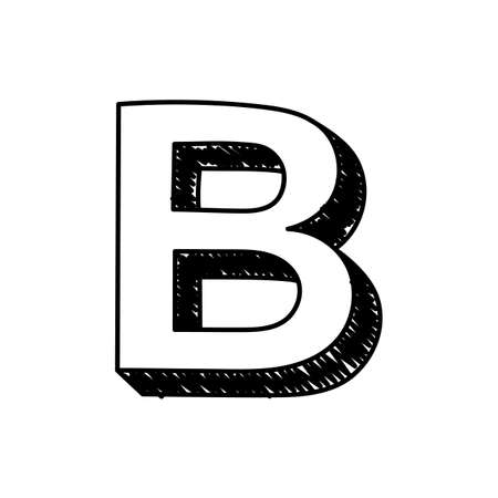 B letter hand-drawn symbol. Vector illustration of a big English letter B. Hand-drawn black and white Roman alphabet letter B typographic symbol.のイラスト素材