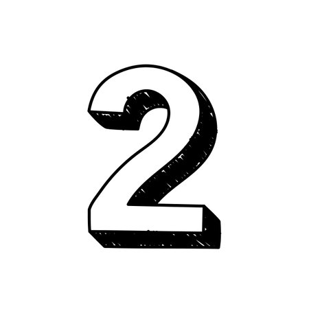 Number 2 hand-drawn font alphabet. Vector illustration of Arabic numerals number 2. Hand-drawn black and white number 2 typographic symbol. Can be used as a logoのイラスト素材