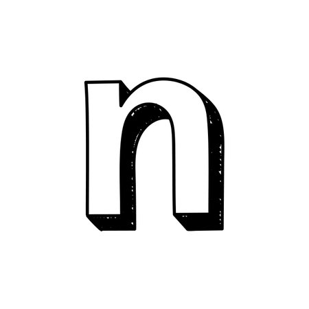 N letter hand-drawn symbol. Vector illustration of a small English letter n. Hand-drawn black and white Roman alphabet letter n typographic symbol. Can be used as a logoのイラスト素材