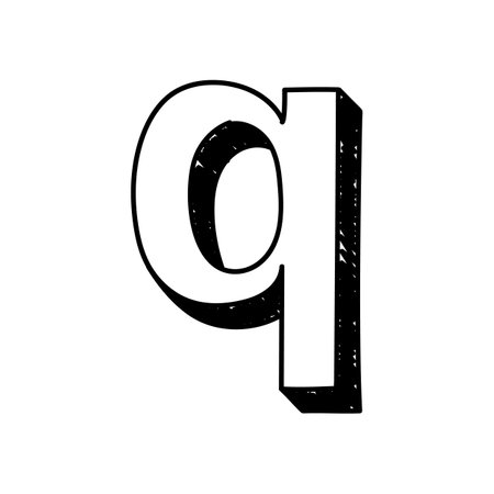 Q letter hand-drawn symbol. Vector illustration of a small English letter q. Hand-drawn black and white Roman alphabet letter q typographic symbol. Can be used as a logoのイラスト素材