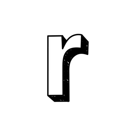 R letter hand-drawn symbol. Vector illustration of a small English letter r. Hand-drawn black and white Roman alphabet letter r typographic symbol. Can be used as a logoのイラスト素材