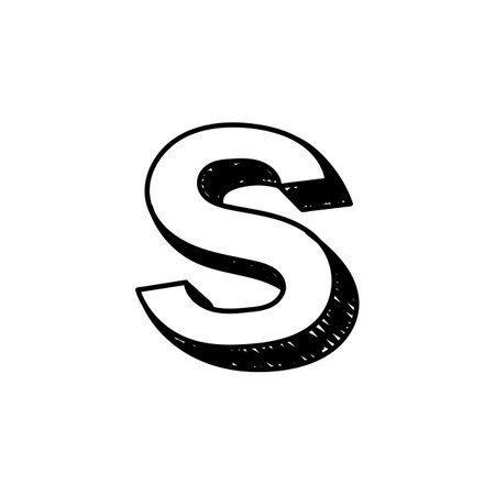 S letter hand-drawn symbol. Vector illustration of a small English letter s. Hand-drawn black and white Roman alphabet letter s typographic symbol. Can be used as a logoのイラスト素材