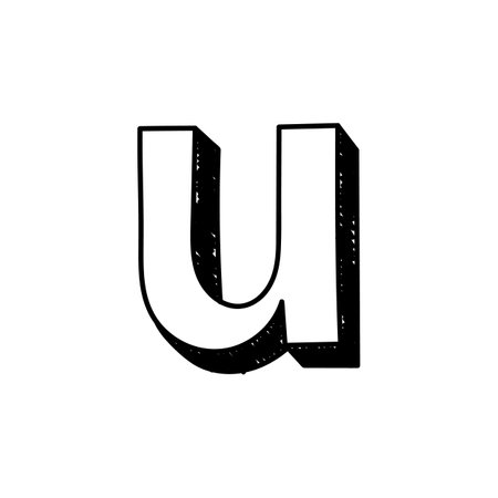 U letter hand-drawn symbol. Vector illustration of a small English letter u. Hand-drawn black and white Roman alphabet letter u typographic symbol. Can be used as a logoのイラスト素材