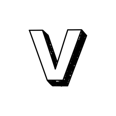 V letter hand drawn symbol. Vector illustration of a small English letter v. Hand-drawn black and white Roman alphabet letter v typographic symbol. Can be used as a logoのイラスト素材