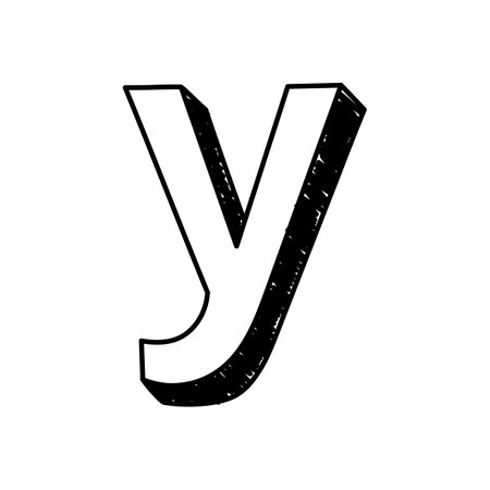 Y letter hand-drawn symbol. Vector illustration of a small English letter y. Hand-drawn black and white Roman alphabet letter y typographic symbol. Can be used as a logoのイラスト素材