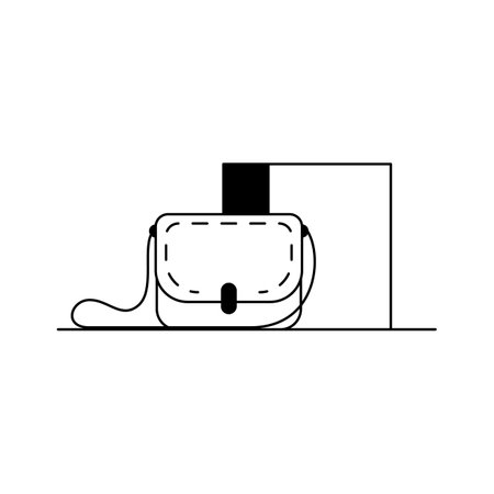 Womens purse icon. Outline vector icon of a stylish womens purse, handbag. Black and white linear illustration of a fashionable accessoryのイラスト素材