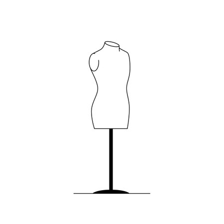Mannequin icon. Outline vector icon of a female dummy on a stand. Black and white linear illustration of a female mannequin on a stickのイラスト素材
