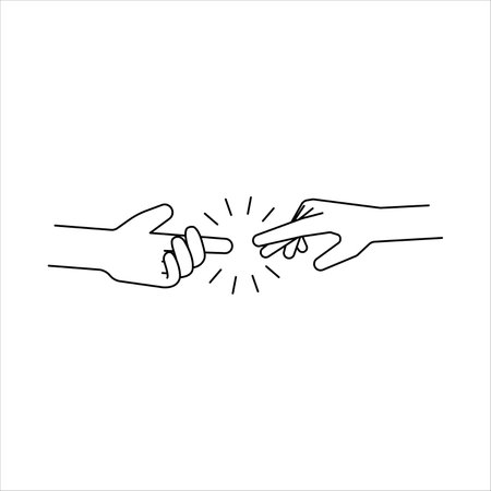 Vector illustration depicting two hands reaching out towards each other. Informal greetings. Black and white sketch of hands. A greeting expressing friendliness, support, unity, and reconciliationのイラスト素材