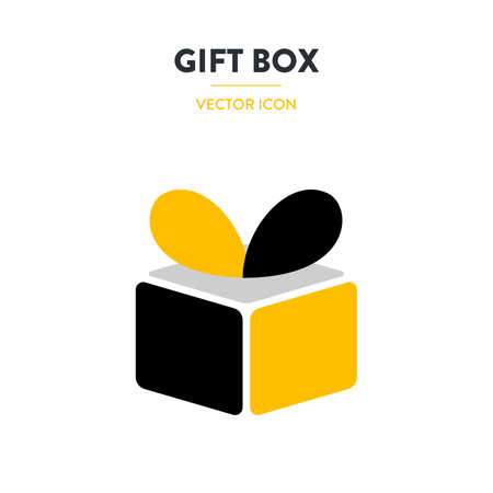 Vector icon of a congratulatory 3d box. Simple and concise 3D gift box. Box on a white background. Logo, label for brand, company. gift box. packageのイラスト素材