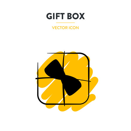 Vector icon of a simple and concise gift box. Box on a white background, tied with a black ribbon, top view. Logo, label for brand, company. gift box. packageのイラスト素材