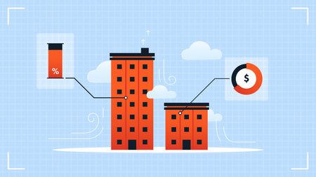 Vector infographics with storey buildings, and diagrams. Profitable investment in the project of a residential complex. residential apartments. Mortgage. Construction of apartment buildingsのイラスト素材