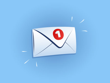 Email notification icon on a blue background with the number one. Closed mail envelope icon. Unopened or unread notification. Icon vector for web, messages, and messages for computers.のイラスト素材