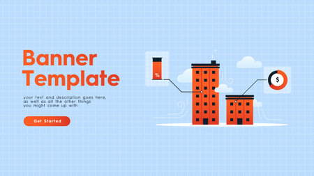 Vector infographics with multi-storey buildings and diagrams. banner template. Profitable investment in the project. residential apartments. Mortgage. Construction of apartment buildingsのイラスト素材