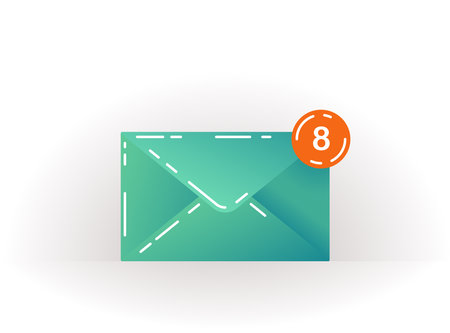 Green closed envelope icon on a white background with notifications. Icon of unread messages. email notification. Email sign with lines. Vector bright message icon for web, computer and mobile appのイラスト素材