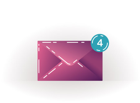 Colorful closed envelope icon on white background with notifications. Icon of unread messages. email notification. email sign with lines. Vector bright message icon for web, computer and mobile app.のイラスト素材