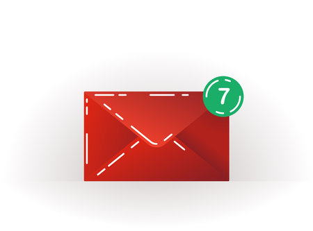 Red closed envelope icon on a white background with notifications. Icon of unread messages. email notification. Email sign with lines. Vector bright message icon for web, computer and mobile app.のイラスト素材