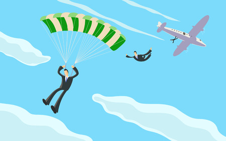 A businessman sky diving from a plane and opening his parachuteのイラスト素材