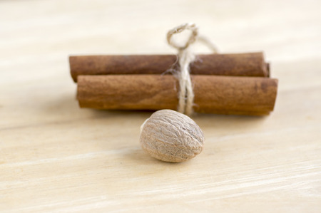 Christmas arrangements on wooden table, Xmas spice collectionの写真素材