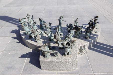 Wroclaw / POLAND - March 30, 2018: Wroclaw krasnale modern art small figurines in streets of Wroclaw streets, small dwarfs are great tourist attractionのeditorial素材
