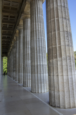Walhalla memorial, Regensburg / Germany, - September 18, 2018: Memorial Walhalla in the Bavarian district of Regensburg in autumnal sunlight and surrounded by greeneryのeditorial素材