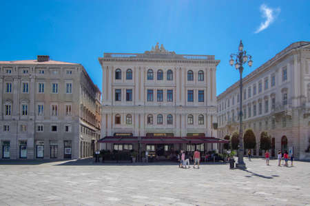 Trieste / ITALY - June 23, 2018: Unity of Italy Square italian Piazza Unita d'Italia during late touristic season, beautiful town with historic buildingsのeditorial素材
