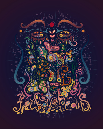 Vector bright abstract illustration with bizarre animals and flowersのイラスト素材