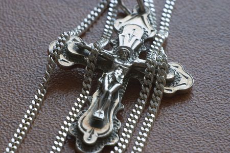 Silver pendant crucifix and silver chainの写真素材