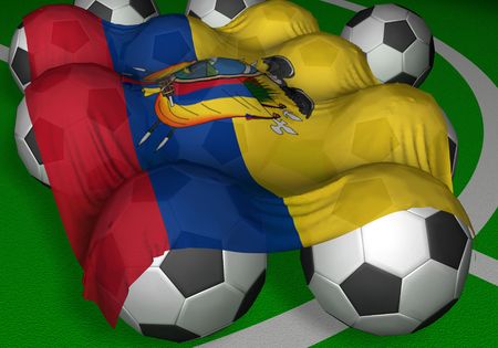 3D-rendering Ecuador flag and soccer-balls - competitor of World Championshipの写真素材