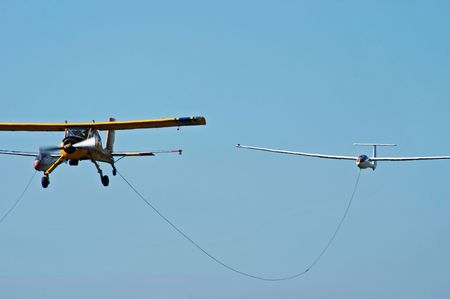 Sport plane and glider in the airshow. Mochishe aerodrome, Novosibirskの写真素材