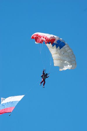 Skydiver in airshow. Novosibirsk, Airport Mochishe, august 2006の写真素材