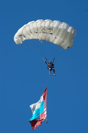 Skydiver in airshow. Novosibirsk, Airport Mochishe, august 2006の写真素材