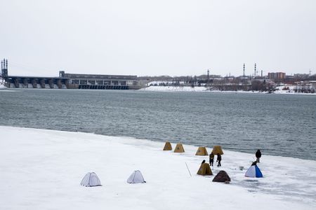 Water power plant. Ob river, Novosibirsk, Siberia.の写真素材