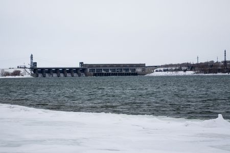 Water power plant. Ob river, Novosibirsk, Siberia.の写真素材