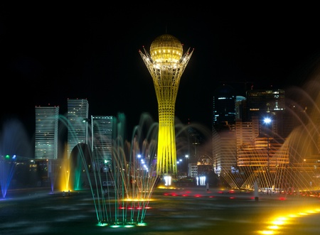 Fountain show in the Astana, Kazakhstanの写真素材