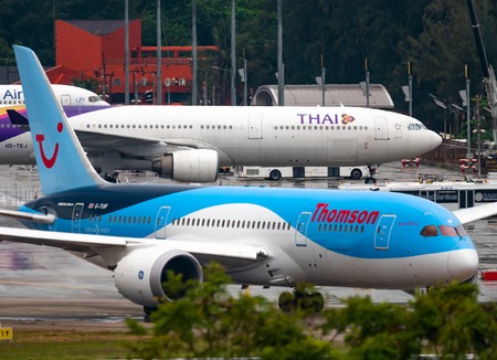 Dreamliner Thomson on the runwayのeditorial素材