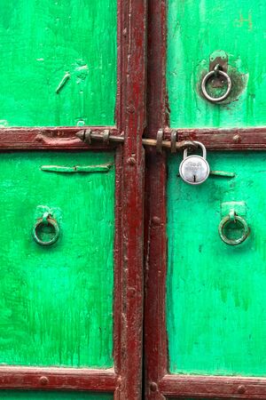 Lock on an old wooden door in Indiaのeditorial素材