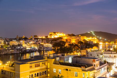 City Palace in Udaipur at sunsetのeditorial素材