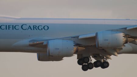 Airplane approaching before landingのeditorial素材