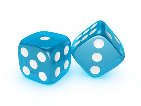 blue translucent dice isolated on white background