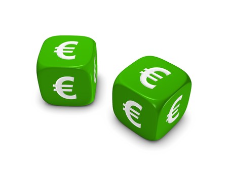 pair of green dice with euro sign isolated on white background pair of green dice with euro sign isolated on white background