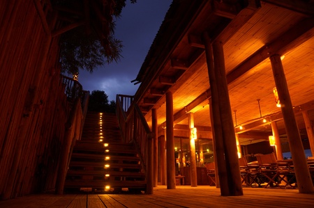 Interior of a residential at nightの素材