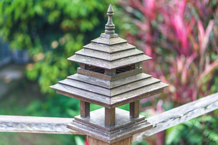 Lamp balustrade, Wooden Railing by Thailand style, background out of focusの写真素材