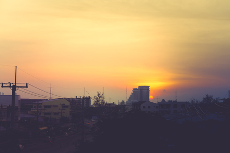 Golden sky and setting sun. and cityview of Hua Hin Prachuap Khiri Khan Province Thailandの写真素材