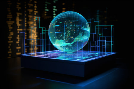 hologram globe with a city on the backgroundの素材