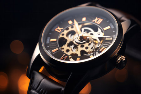 Wristwatch on a black background. Close-up shot.の素材