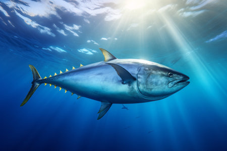Tuna in the blue sea. Underwater world.の素材