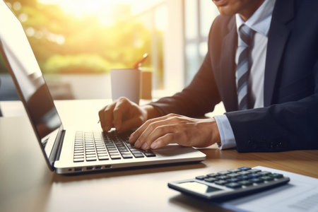 Businessman working with laptop computer in office. Business and finance concept.の素材